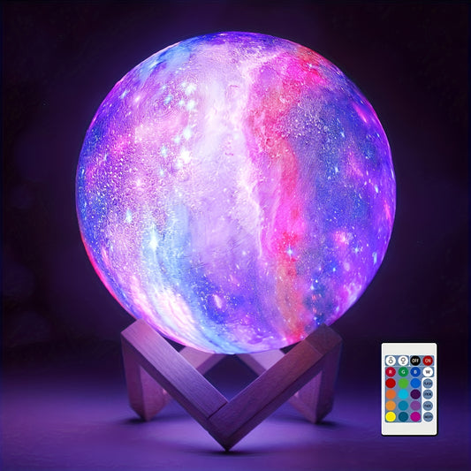 5.98 Inch 16 Color Remote Control 3D LED Moon Lamp - USB Plug-in Night Light with Stand - Color Ball Moon Lamp for Bedroom Home Decoration and Christmas Gift