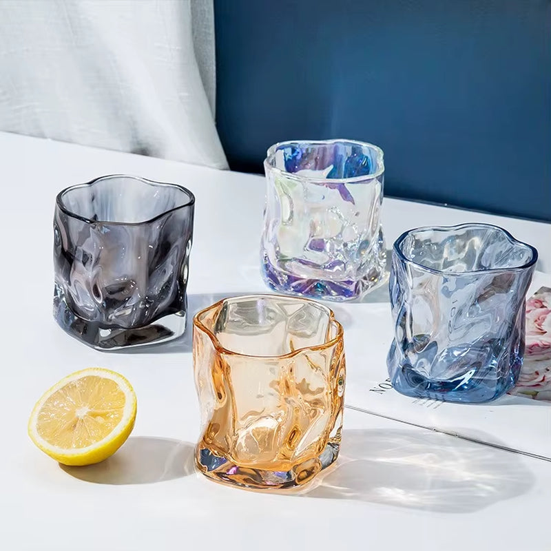 Butterfly Transparent Whiskey Twisted Glass Cup,High Beauty Water Cup Beer Glass Household Juice Glasses Cold Drink Glassware