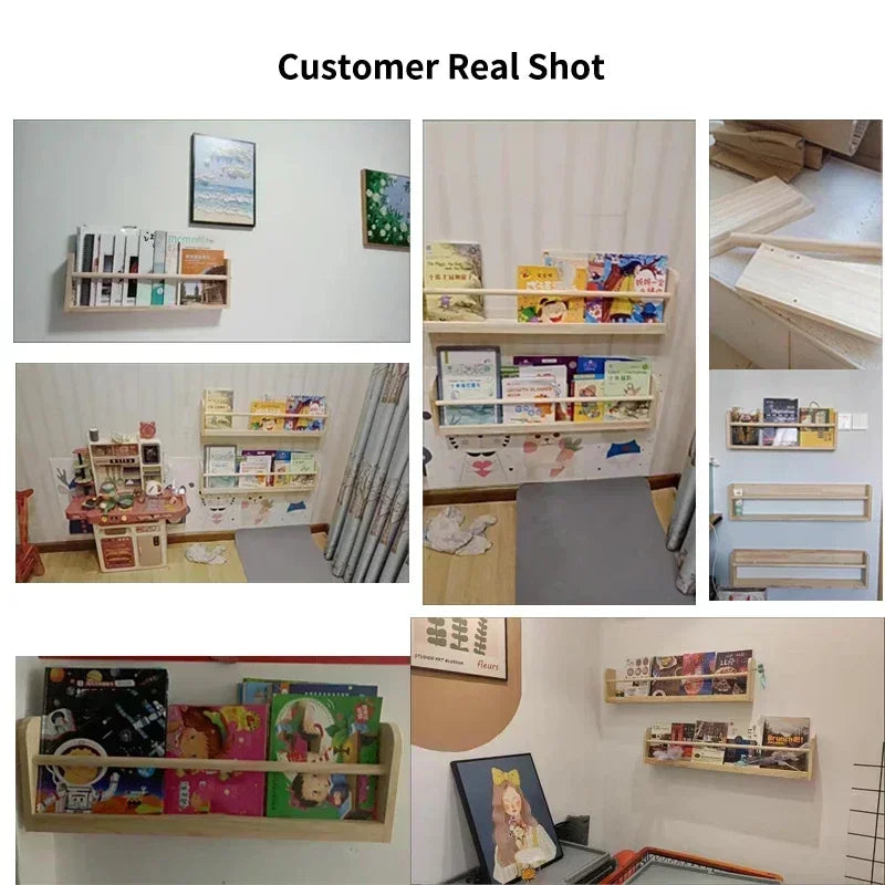 Wood Floating Shelves Wall Nursery Book Shelves Kids Bookshelf for Living Room Bedroom Decor Kitchen Spice Bathroom Storage Rack