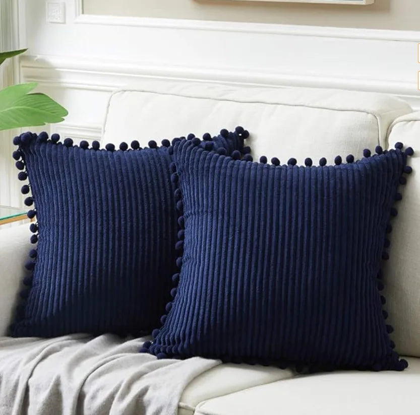 Boho Style Decorative Pillow Covers with Pom-poms 45x45cm Pillow Covers Corduroy Cushion Case Cute and Soft Square Throw Pillow