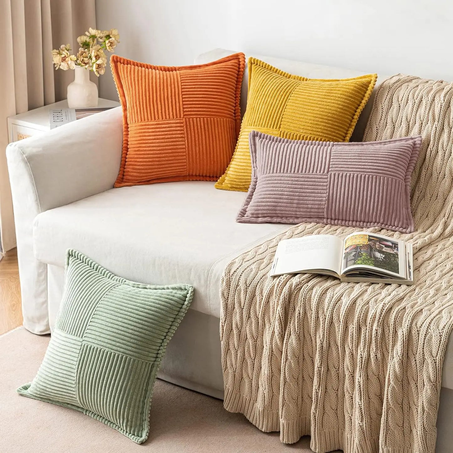 Boho Striped Pillow Covers Decorative Cushion for Sofa Living Room Bed White Throw Cover Polyester Pillowcases for Pillows 45x45