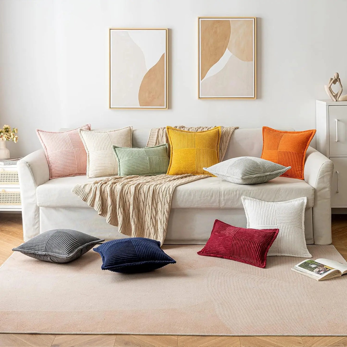 Boho Striped Pillow Covers Decorative Cushion for Sofa Living Room Bed White Throw Cover Polyester Pillowcases for Pillows 45x45