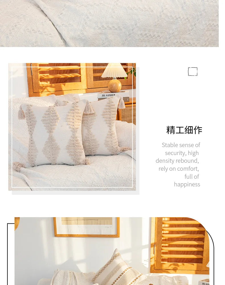 45x45cm Bohemian Plush Throw Pillow Cover Romantic Sunshine Sofa Cushion Waist Cover Geometric Tassel Homestay Style Pillowcase
