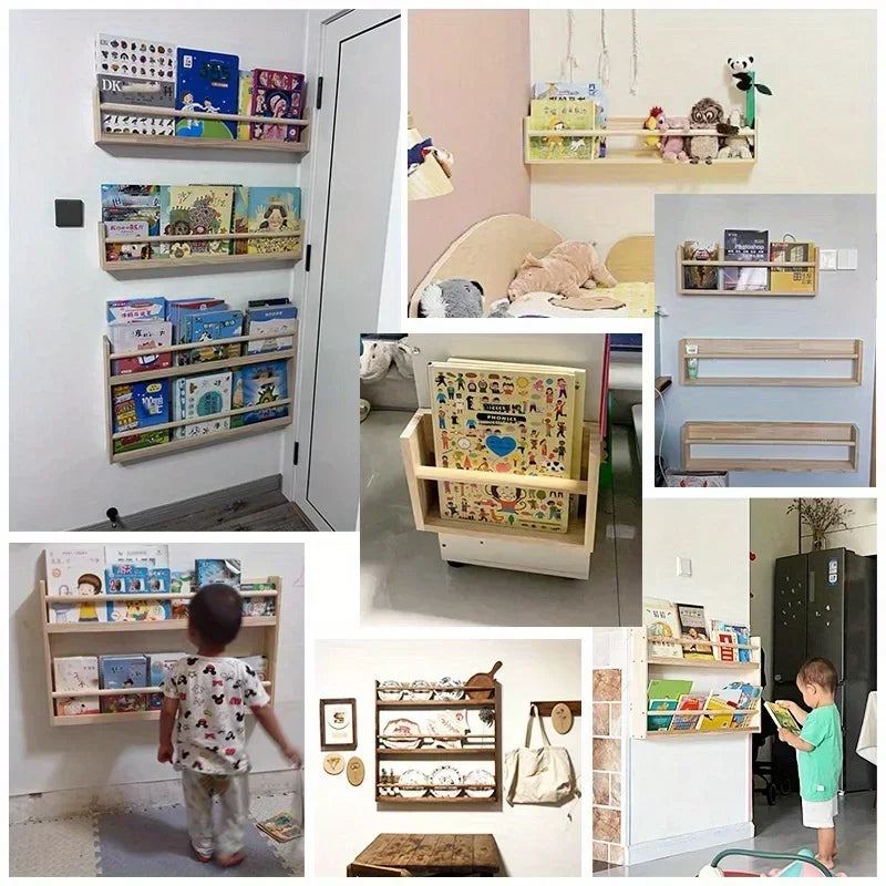 Wood Floating Shelves Wall Nursery Book Shelves Kids Bookshelf for Living Room Bedroom Decor Kitchen Spice Bathroom Storage Rack