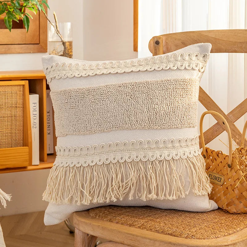 45x45cm Bohemian Plush Throw Pillow Cover Romantic Sunshine Sofa Cushion Waist Cover Geometric Tassel Homestay Style Pillowcase