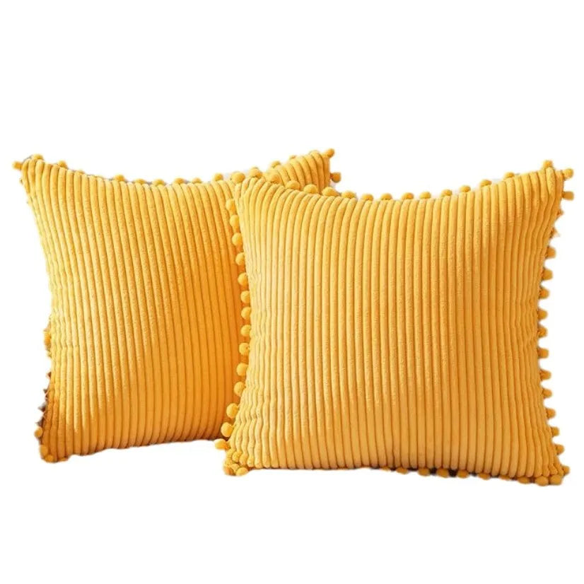 Boho Style Decorative Pillow Covers with Pom-poms 45x45cm Pillow Covers Corduroy Cushion Case Cute and Soft Square Throw Pillow