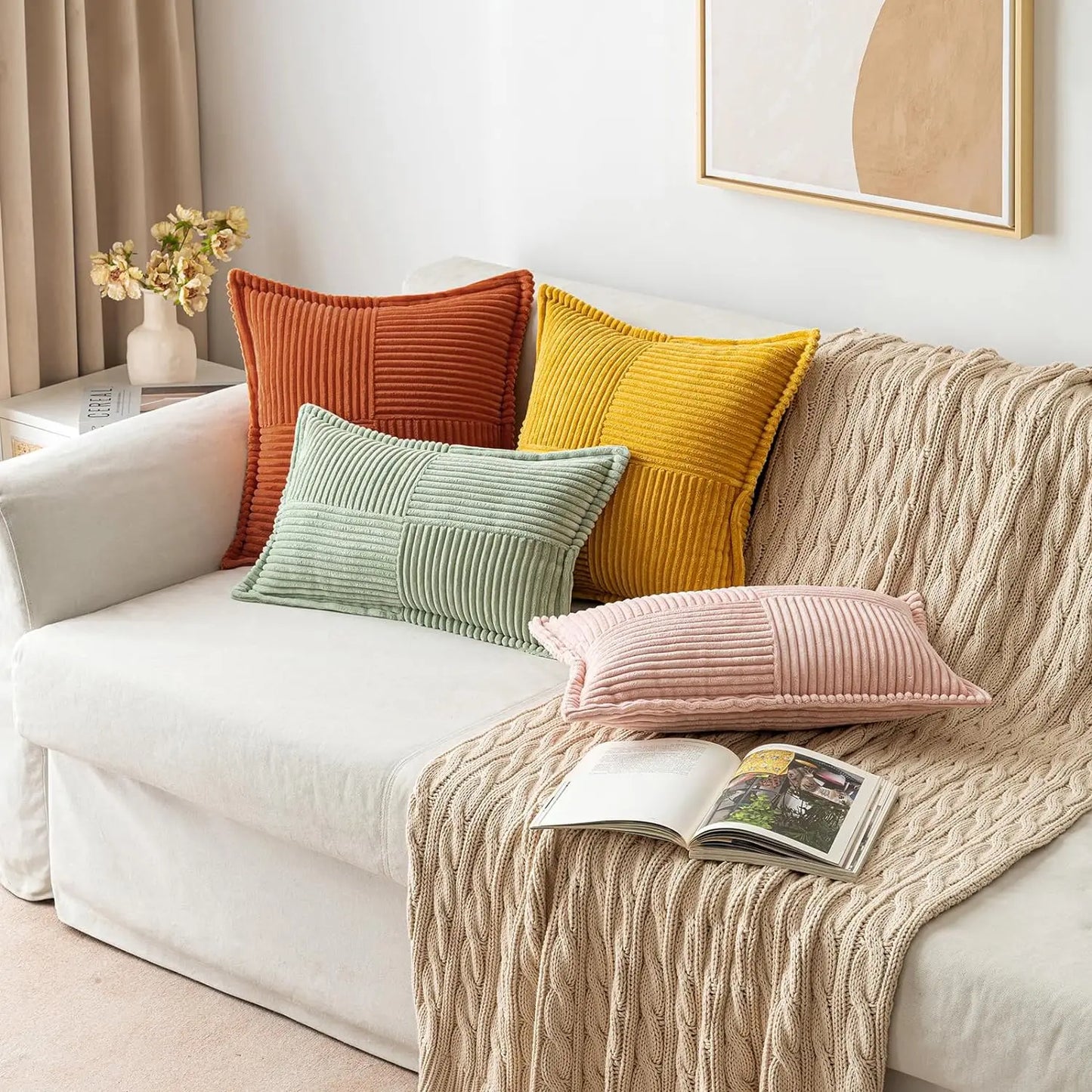 Boho Striped Pillow Covers Decorative Cushion for Sofa Living Room Bed White Throw Cover Polyester Pillowcases for Pillows 45x45