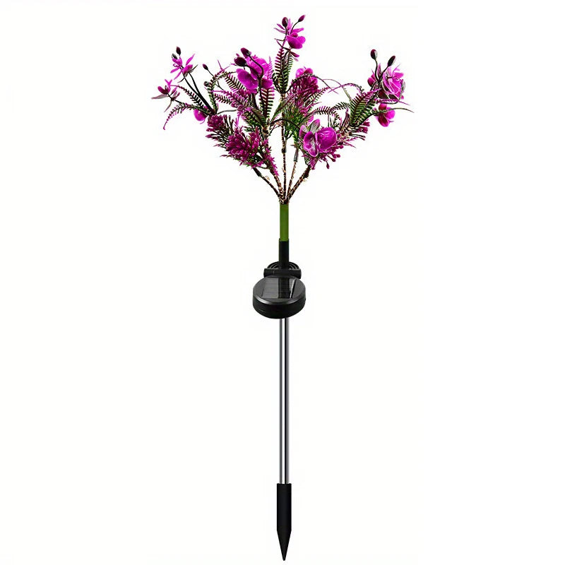 Garden Solar Lights Outdoor 14 LED Phalaenopsis Solar Flowers Lights Waterproof IP65 Solar Stake Lights Pathway Garden Decor