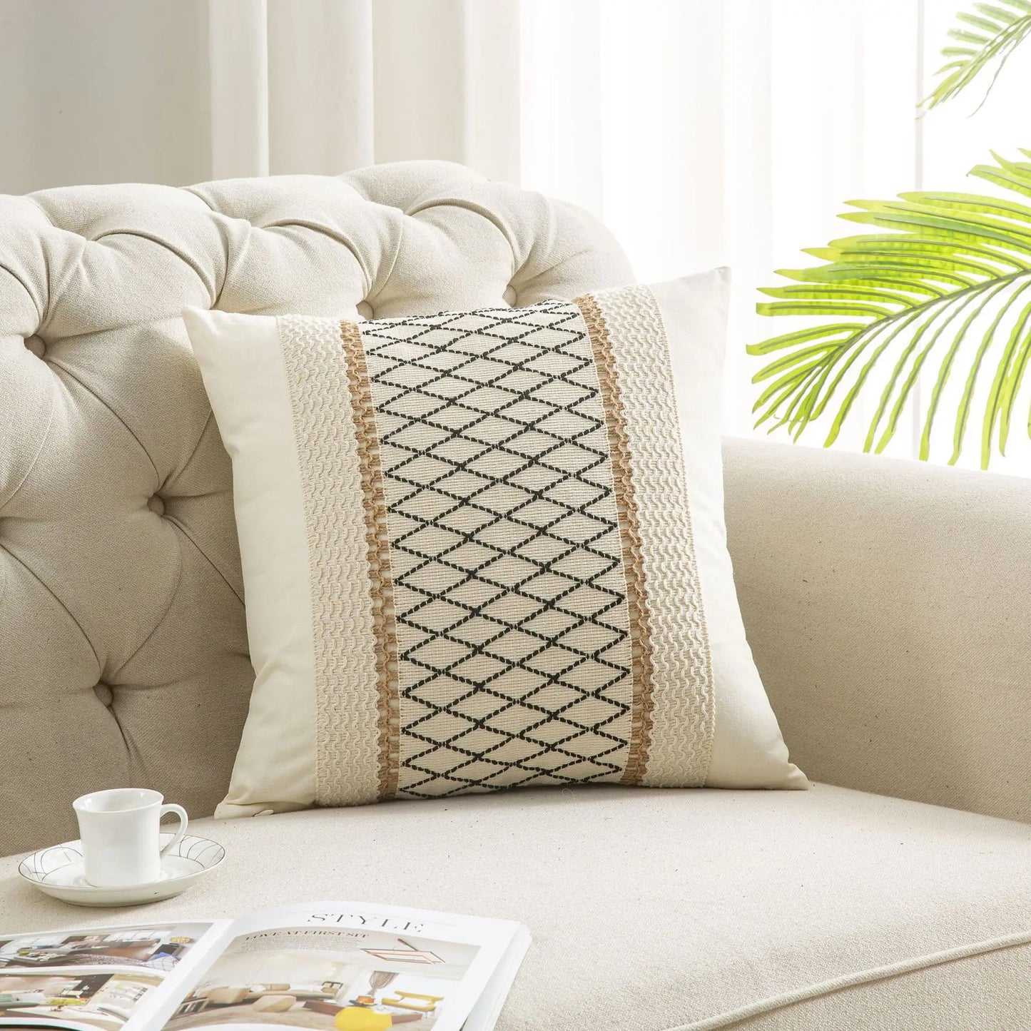 Bohemian Linen Pillow Covers Pillow Cushion Cases for Sofa Office Bed Home Textured Throw Decor Trendy Boho Chic Pillowcase