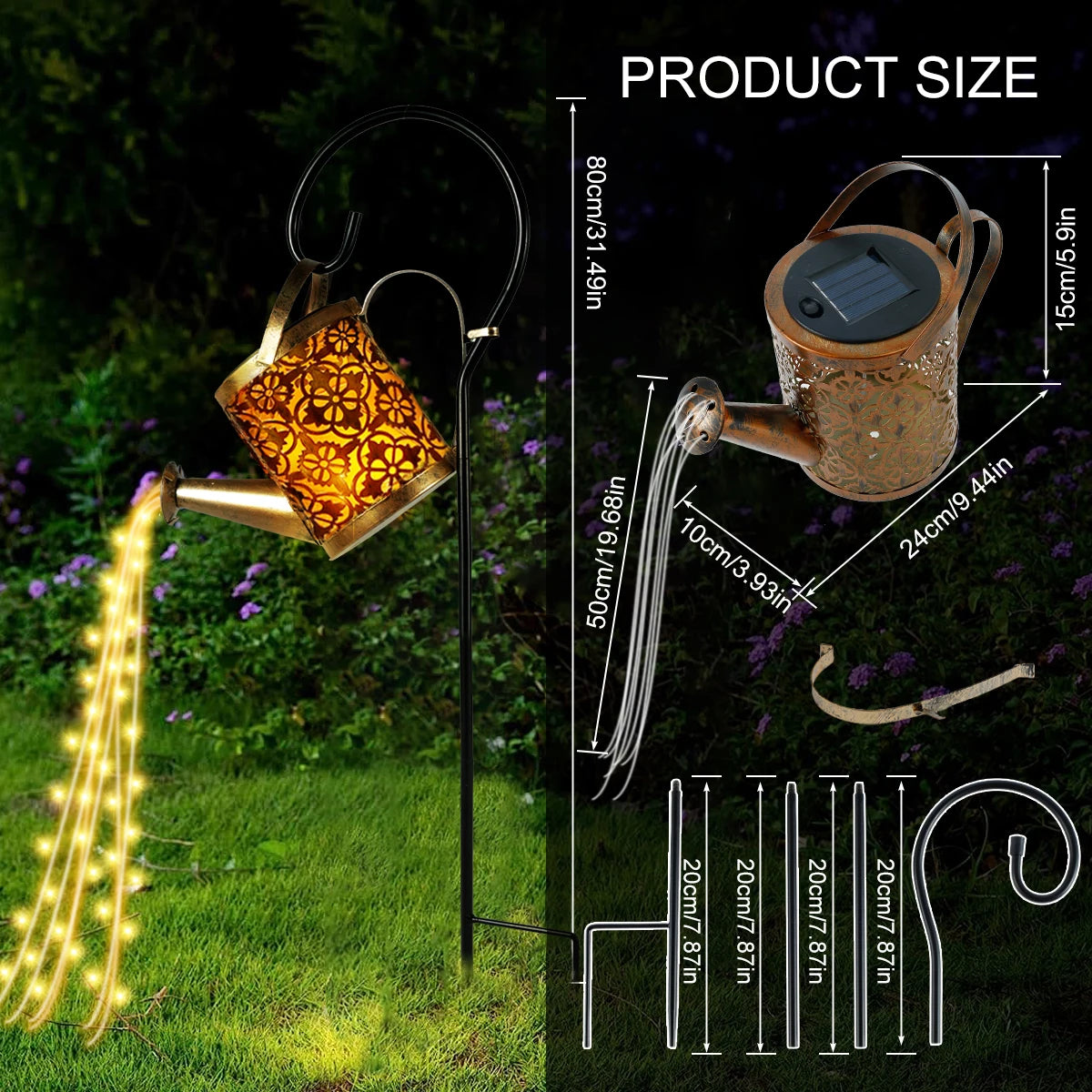 Solar Lanterns Watering CanOutdoor Watering Can Water Lawn Light 36LED Kettle String Light Iron Retro Garden Landscape Lights