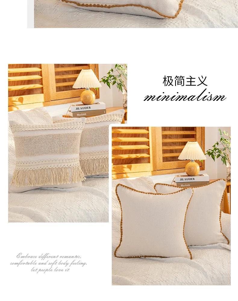 45x45cm Bohemian Plush Throw Pillow Cover Romantic Sunshine Sofa Cushion Waist Cover Geometric Tassel Homestay Style Pillowcase
