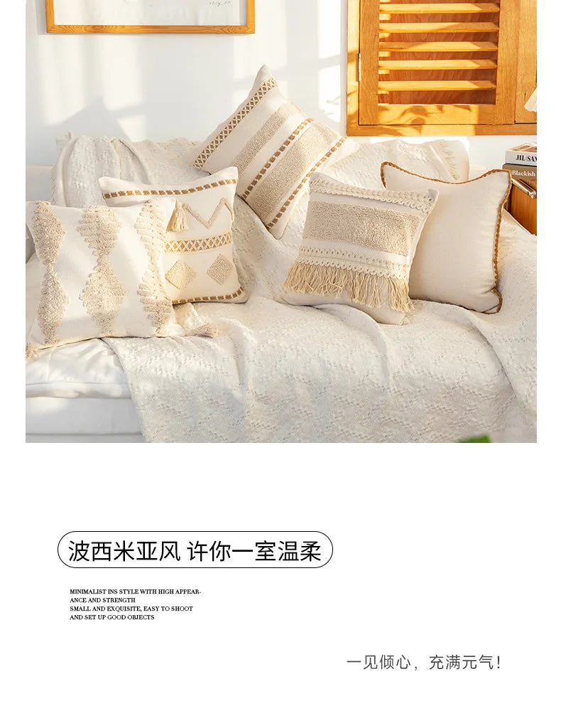 45x45cm Bohemian Plush Throw Pillow Cover Romantic Sunshine Sofa Cushion Waist Cover Geometric Tassel Homestay Style Pillowcase