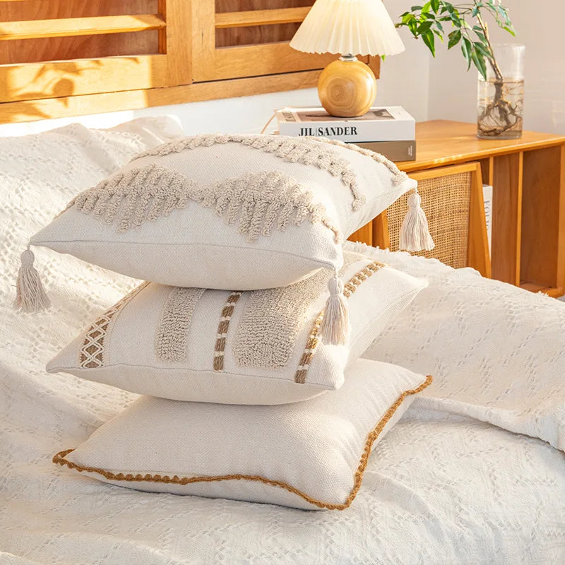 45x45cm Bohemian Plush Throw Pillow Cover Romantic Sunshine Sofa Cushion Waist Cover Geometric Tassel Homestay Style Pillowcase