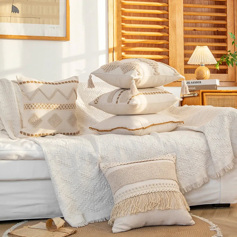45x45cm Bohemian Plush Throw Pillow Cover Romantic Sunshine Sofa Cushion Waist Cover Geometric Tassel Homestay Style Pillowcase