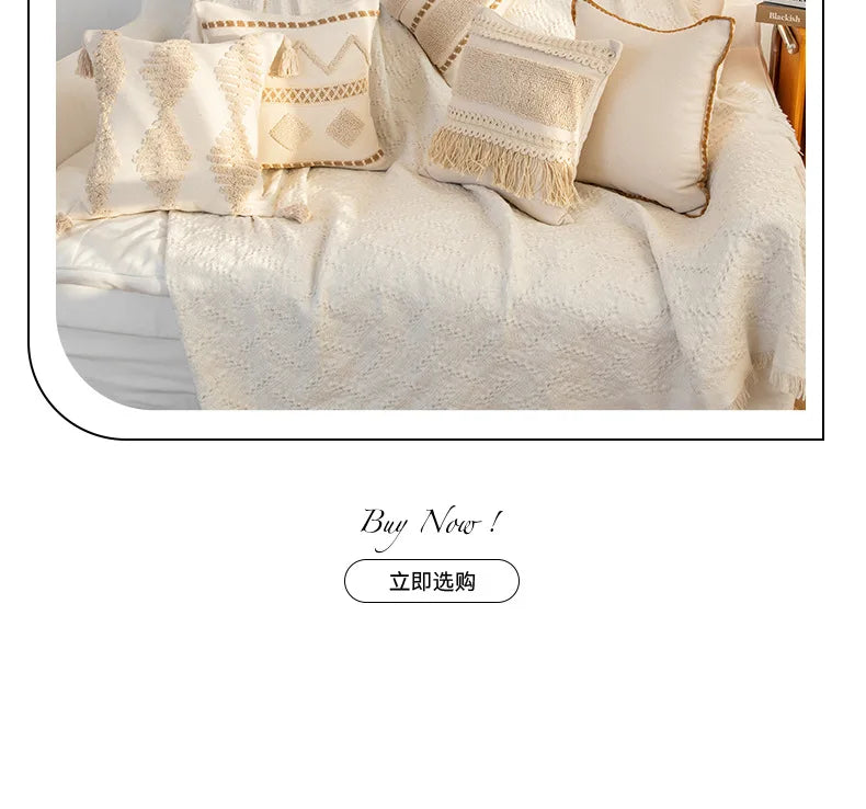 45x45cm Bohemian Plush Throw Pillow Cover Romantic Sunshine Sofa Cushion Waist Cover Geometric Tassel Homestay Style Pillowcase