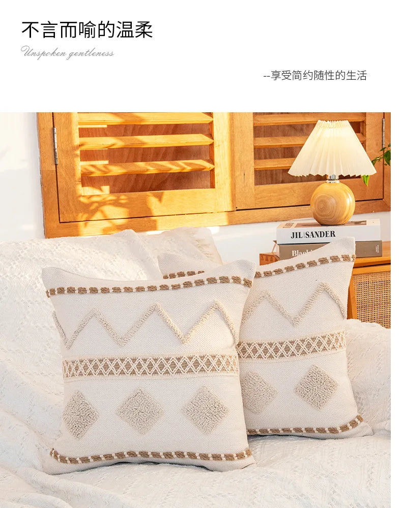 45x45cm Bohemian Plush Throw Pillow Cover Romantic Sunshine Sofa Cushion Waist Cover Geometric Tassel Homestay Style Pillowcase