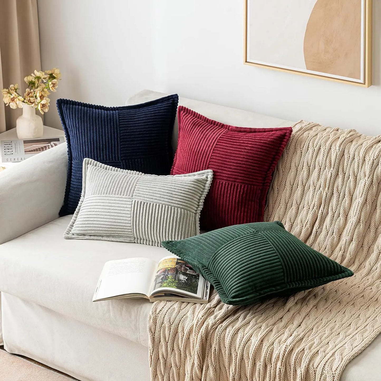 Boho Striped Pillow Covers Decorative Cushion for Sofa Living Room Bed White Throw Cover Polyester Pillowcases for Pillows 45x45