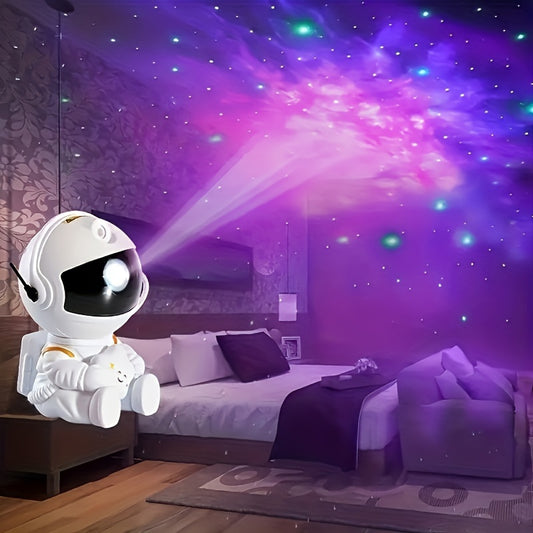 Astronaut Star Projector Galaxy Night Light with Remote Control - Modern USB Powered LED Lamp, Fantasy Space Nebula Starry Cloud, Adjustable Lighting, Solid Color, Plastic Countertop Decor for Various Room Types
