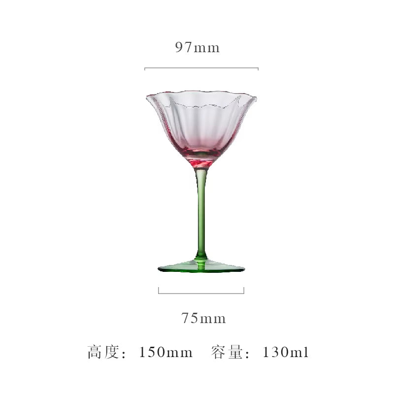 Luxury Retro Crystal Wine Glasses Light Vertical Stripes Flower Design Pink Green Champagne Flute Goblet for Cocktail Martini