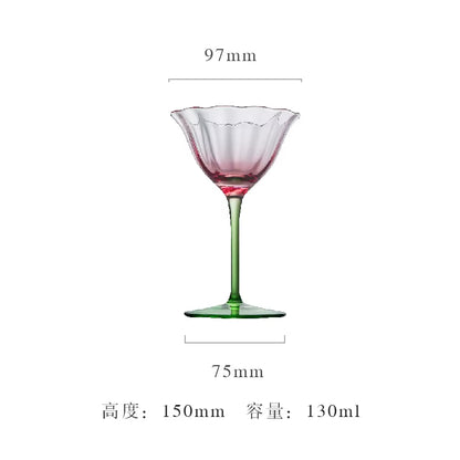 Luxury Retro Crystal Wine Glasses Light Vertical Stripes Flower Design Pink Green Champagne Flute Goblet for Cocktail Martini