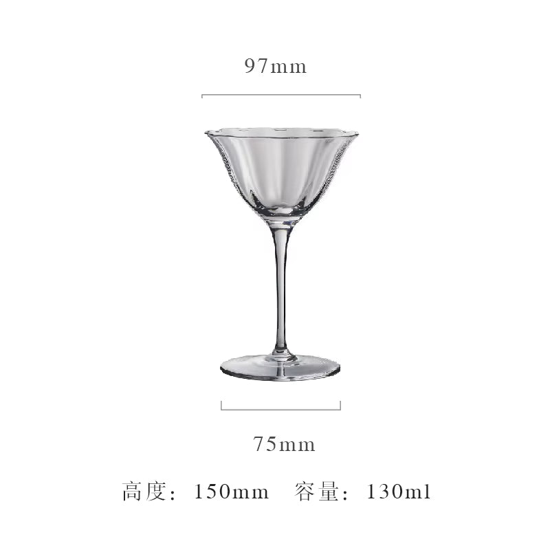 Luxury Retro Crystal Wine Glasses Light Vertical Stripes Flower Design Pink Green Champagne Flute Goblet for Cocktail Martini