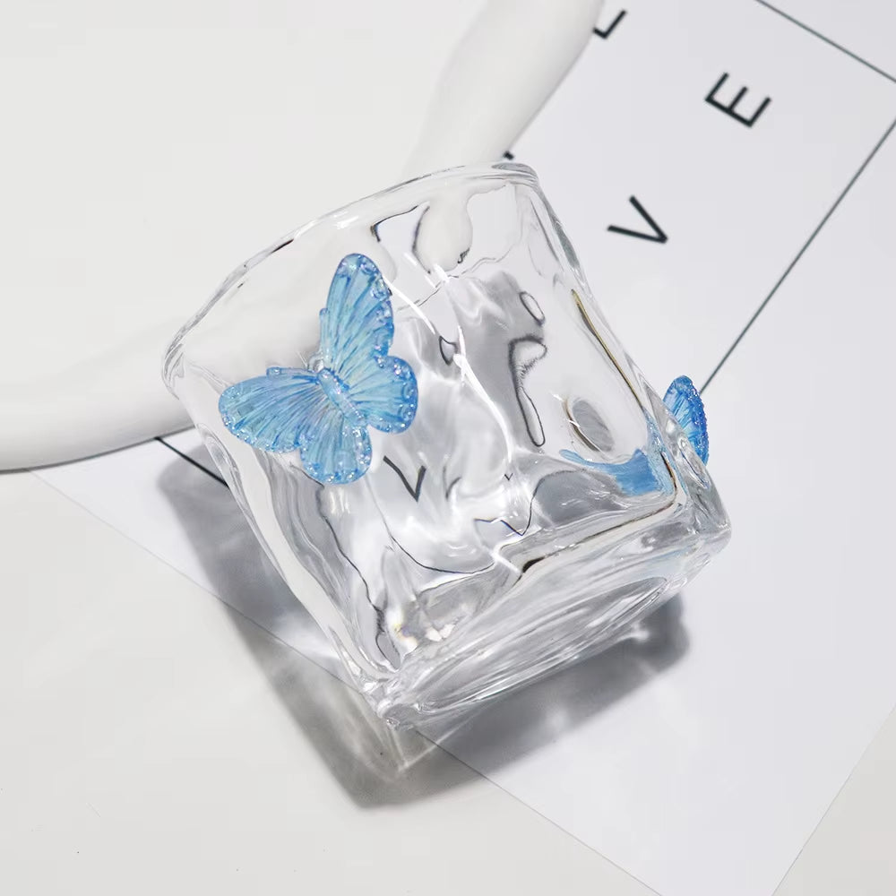 Butterfly Transparent Whiskey Twisted Glass Cup,High Beauty Water Cup Beer Glass Household Juice Glasses Cold Drink Glassware