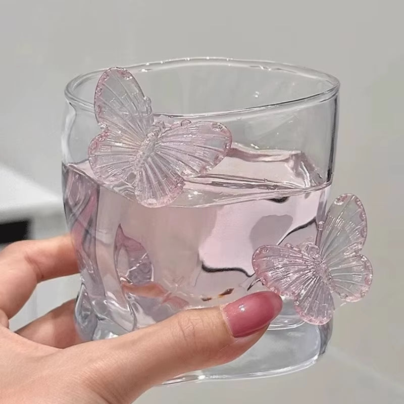 Butterfly Transparent Whiskey Twisted Glass Cup,High Beauty Water Cup Beer Glass Household Juice Glasses Cold Drink Glassware