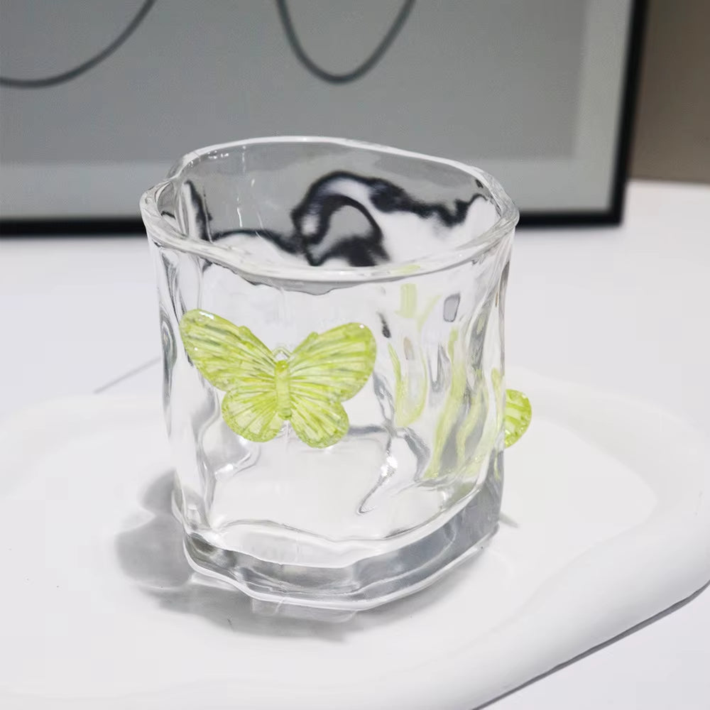 Butterfly Transparent Whiskey Twisted Glass Cup,High Beauty Water Cup Beer Glass Household Juice Glasses Cold Drink Glassware