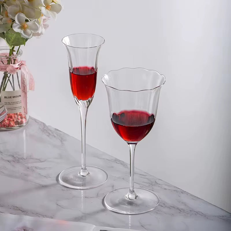 Luxury Retro Crystal Wine Glasses Light Vertical Stripes Flower Design Pink Green Champagne Flute Goblet for Cocktail Martini