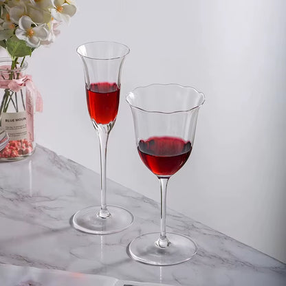 Luxury Retro Crystal Wine Glasses Light Vertical Stripes Flower Design Pink Green Champagne Flute Goblet for Cocktail Martini