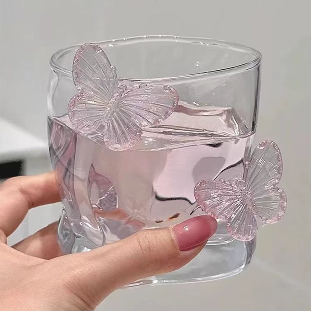 Butterfly Transparent Whiskey Twisted Glass Cup,High Beauty Water Cup Beer Glass Household Juice Glasses Cold Drink Glassware