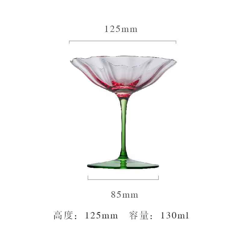 Luxury Retro Crystal Wine Glasses Light Vertical Stripes Flower Design Pink Green Champagne Flute Goblet for Cocktail Martini