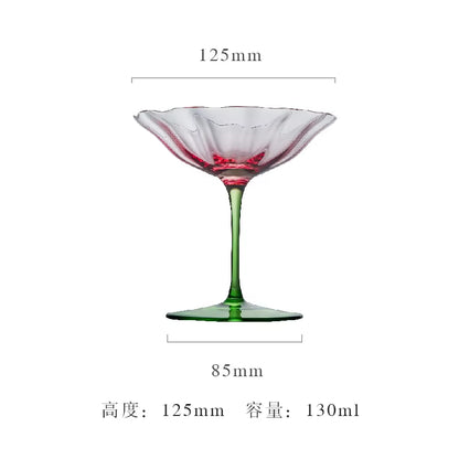 Luxury Retro Crystal Wine Glasses Light Vertical Stripes Flower Design Pink Green Champagne Flute Goblet for Cocktail Martini