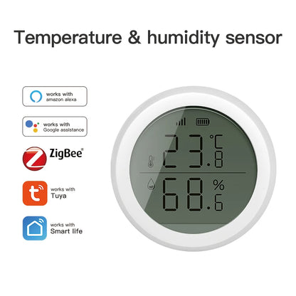 Tuya Zigbee Smart Temperature and Humidity Sensor Home Indoor Thermometer with LCD Display Google Home Alexa Echo Voice Control