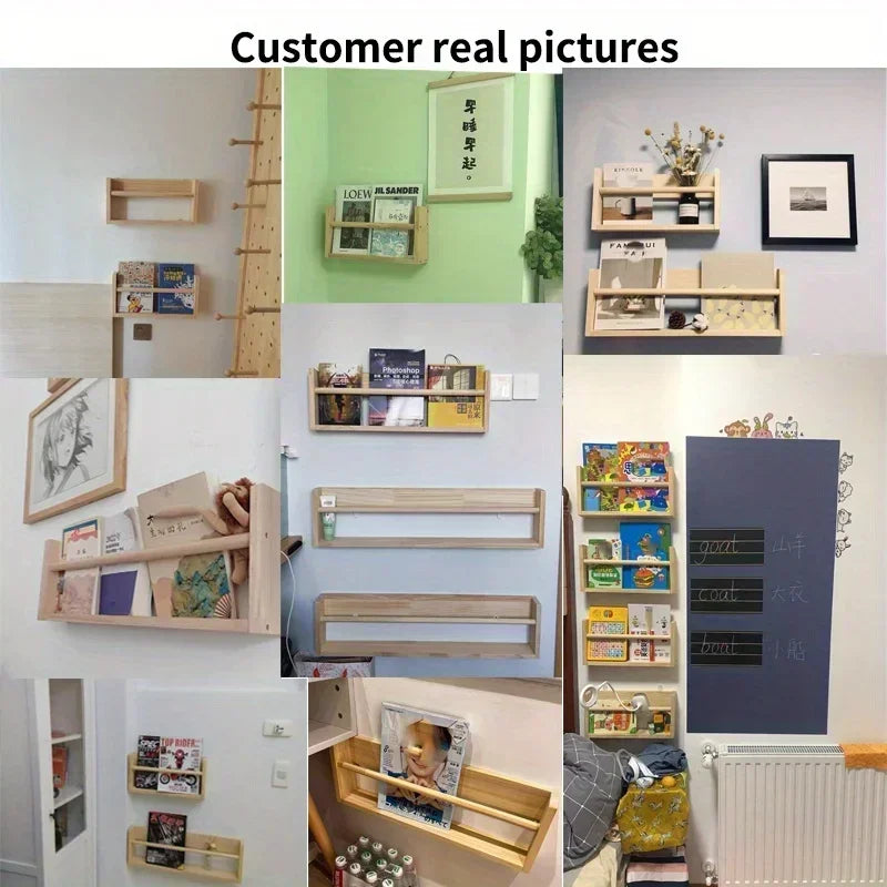 Wood Floating Shelves Wall Nursery Book Shelves Kids Bookshelf for Living Room Bedroom Decor Kitchen Spice Bathroom Storage Rack
