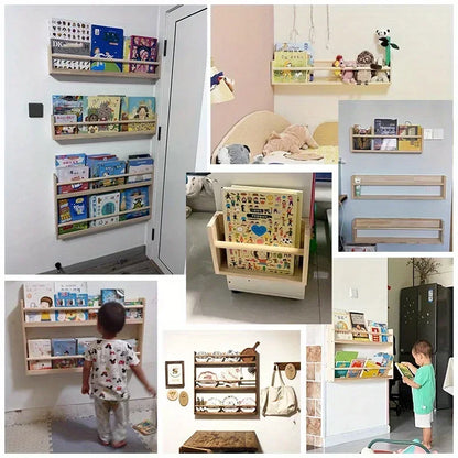 Wood Floating Shelves Wall Nursery Book Shelves Kids Bookshelf for Living Room Bedroom Decor Kitchen Spice Bathroom Storage Rack