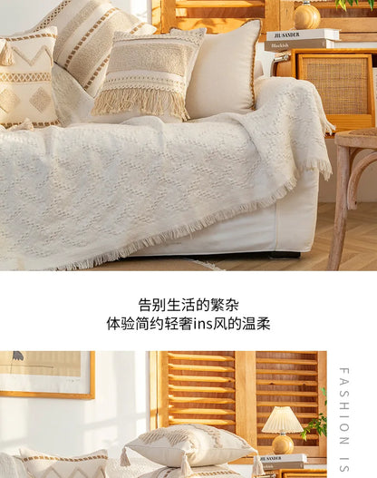 45x45cm Bohemian Plush Throw Pillow Cover Romantic Sunshine Sofa Cushion Waist Cover Geometric Tassel Homestay Style Pillowcase