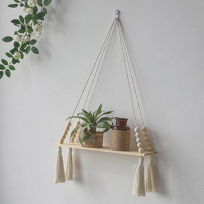 Wooden Macrame Wall Hanging Shelves - Boho Floating Shelves Macrame Plant Shelf Rustic Wall Decor for Bedroom Living Room Office