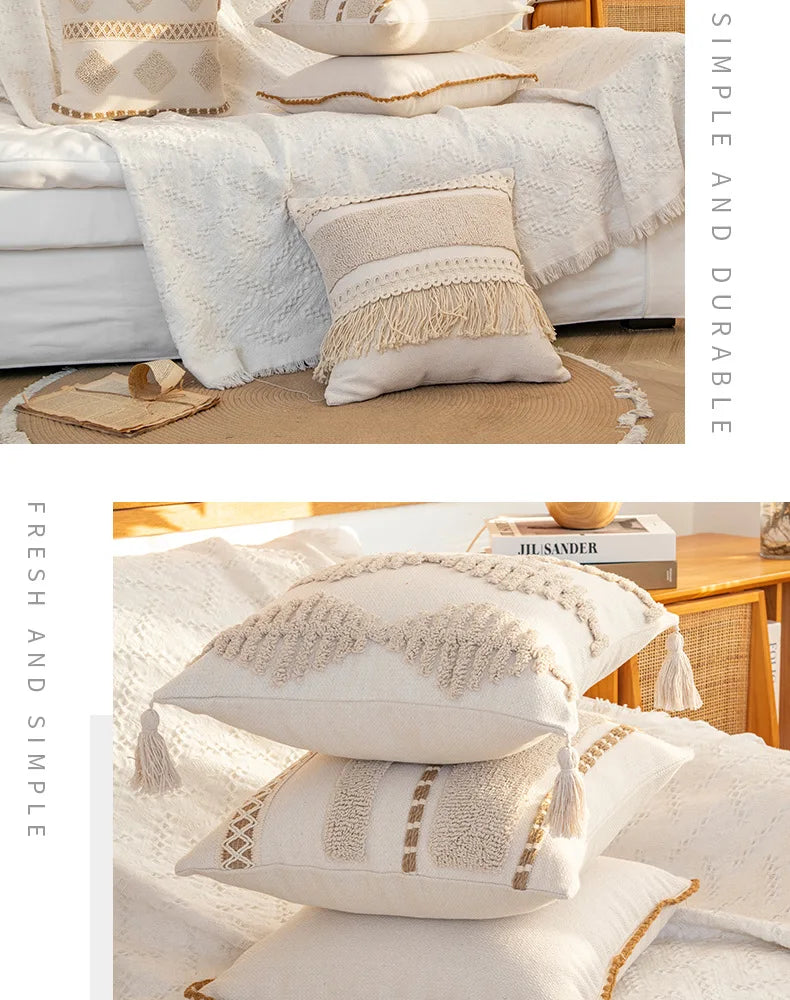 45x45cm Bohemian Plush Throw Pillow Cover Romantic Sunshine Sofa Cushion Waist Cover Geometric Tassel Homestay Style Pillowcase