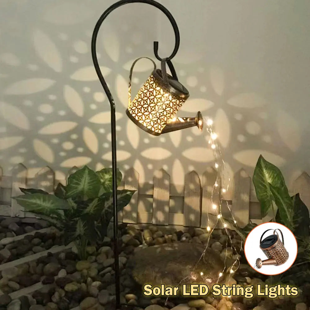 Solar Lanterns Watering CanOutdoor Watering Can Water Lawn Light 36LED Kettle String Light Iron Retro Garden Landscape Lights