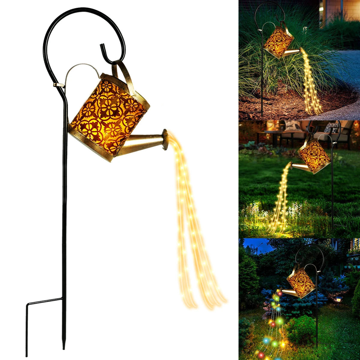 Solar Lanterns Watering CanOutdoor Watering Can Water Lawn Light 36LED Kettle String Light Iron Retro Garden Landscape Lights