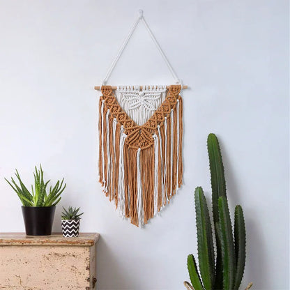 Macrame Wall Hanging Boho Art Wall Decor Wooden Bead Bedroom Nursery Apartment Home Decoration Gift for Girls Birthday Christmas