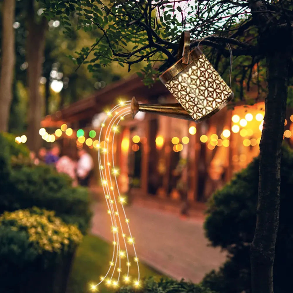 Solar Lanterns Watering CanOutdoor Watering Can Water Lawn Light 36LED Kettle String Light Iron Retro Garden Landscape Lights