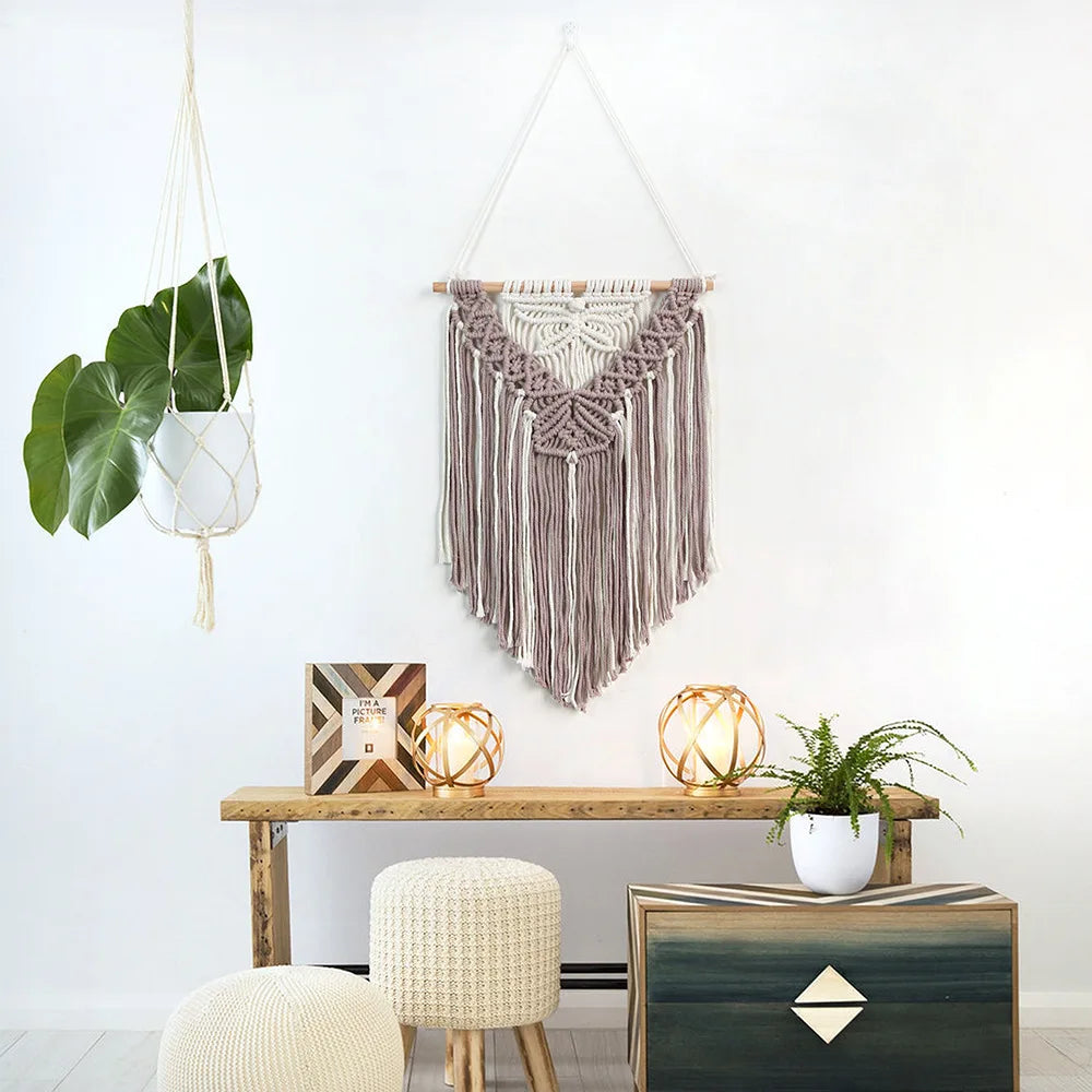 Macrame Wall Hanging Boho Art Wall Decor Wooden Bead Bedroom Nursery Apartment Home Decoration Gift for Girls Birthday Christmas