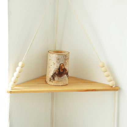 Macrame Hanging Shelf Wall Decor Handmade Rope Rustic Wood Floating Wall Shelf Display Stand Corner Wall Shelf For Photos Plant