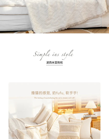 45x45cm Bohemian Plush Throw Pillow Cover Romantic Sunshine Sofa Cushion Waist Cover Geometric Tassel Homestay Style Pillowcase