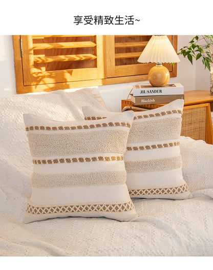 45x45cm Bohemian Plush Throw Pillow Cover Romantic Sunshine Sofa Cushion Waist Cover Geometric Tassel Homestay Style Pillowcase