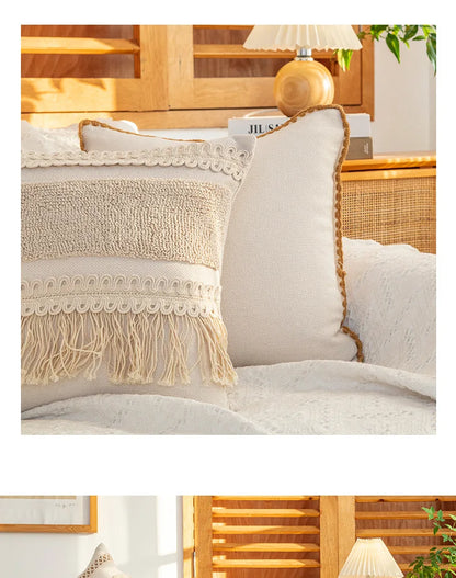 45x45cm Bohemian Plush Throw Pillow Cover Romantic Sunshine Sofa Cushion Waist Cover Geometric Tassel Homestay Style Pillowcase
