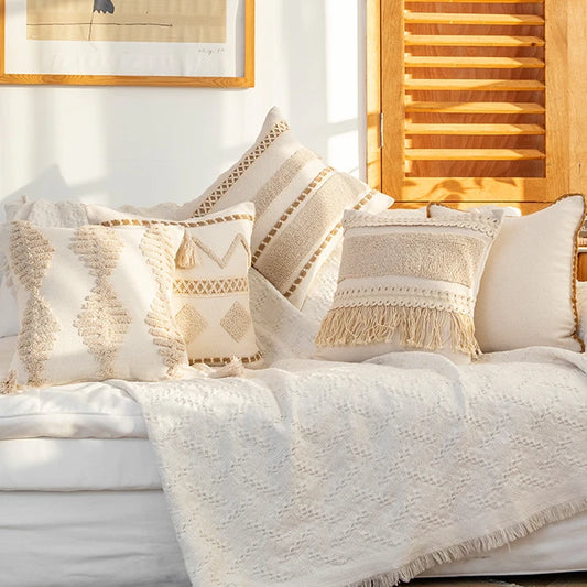 45x45cm Bohemian Plush Throw Pillow Cover Romantic Sunshine Sofa Cushion Waist Cover Geometric Tassel Homestay Style Pillowcase