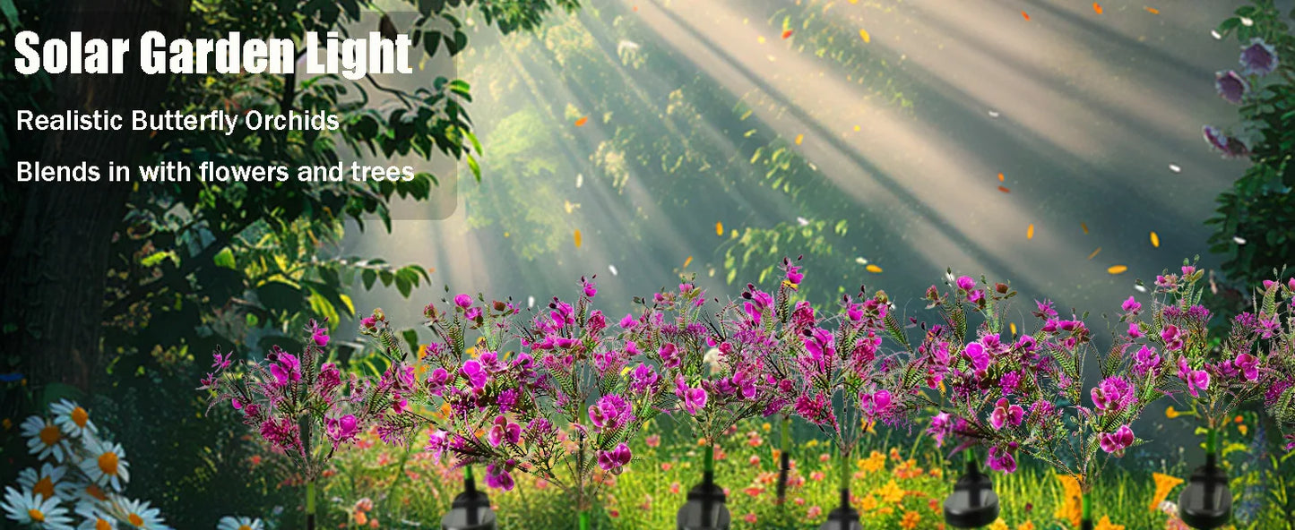 Garden Solar Lights Outdoor 14 LED Phalaenopsis Solar Flowers Lights Waterproof IP65 Solar Stake Lights Pathway Garden Decor